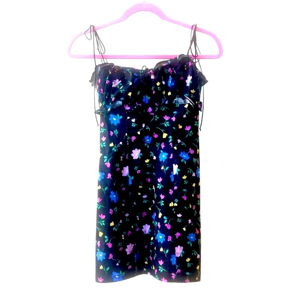 FOR LOVE & LEMONS - ROBIN RUCHED & RUFFLED BLACK FLORAL MINI DRESS NEW -SMALL - Picture 10 of 16